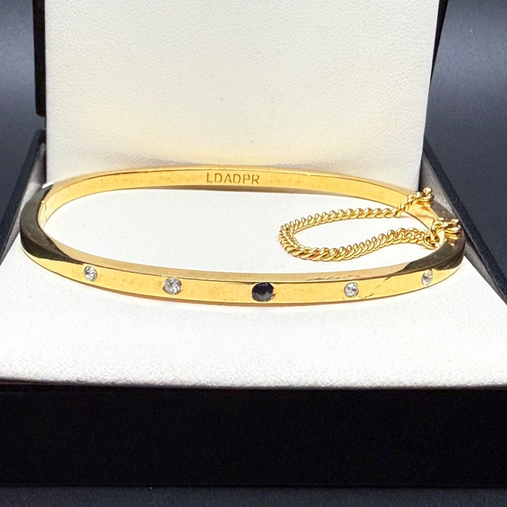 Vintage LDADPR Gold Tone CZ Crystal Bangle Bracelet Hinged Y2K Modern Minimalist